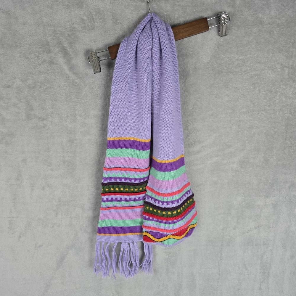 Peruvian Alpaca Collection Reversible Knit Scarf‎ Lavender Mint Green Fair Isle